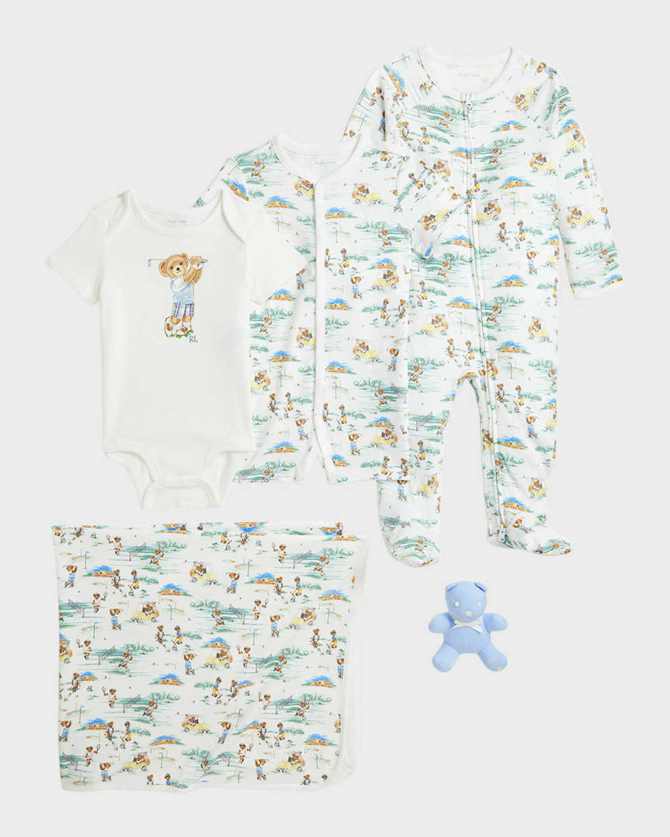 Boy's Interlock Bear 4-Piece Gift Box Set, Size Newborn-9